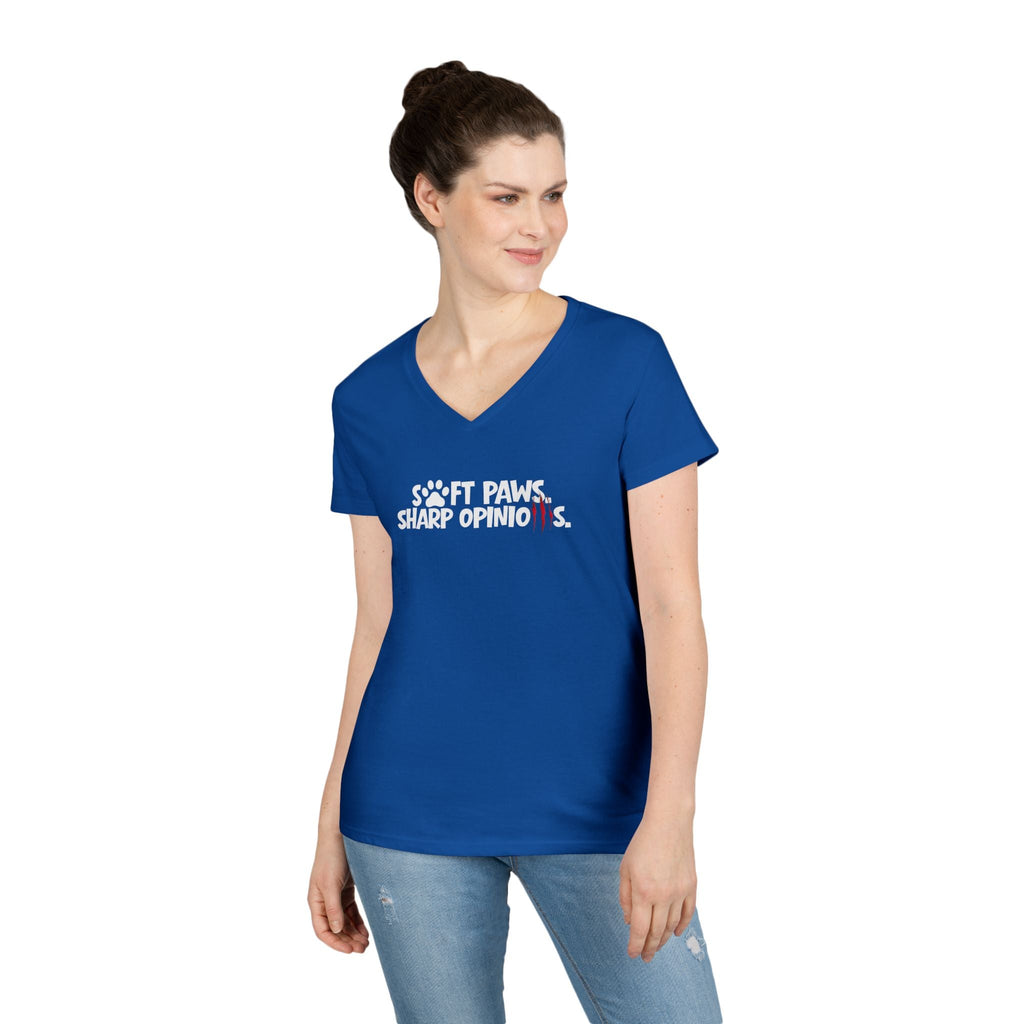 Soft Paws, Sharp Opinions Women’s V-Neck Tee - Clothing, Women, T-Shirts - EpiAl's Shop