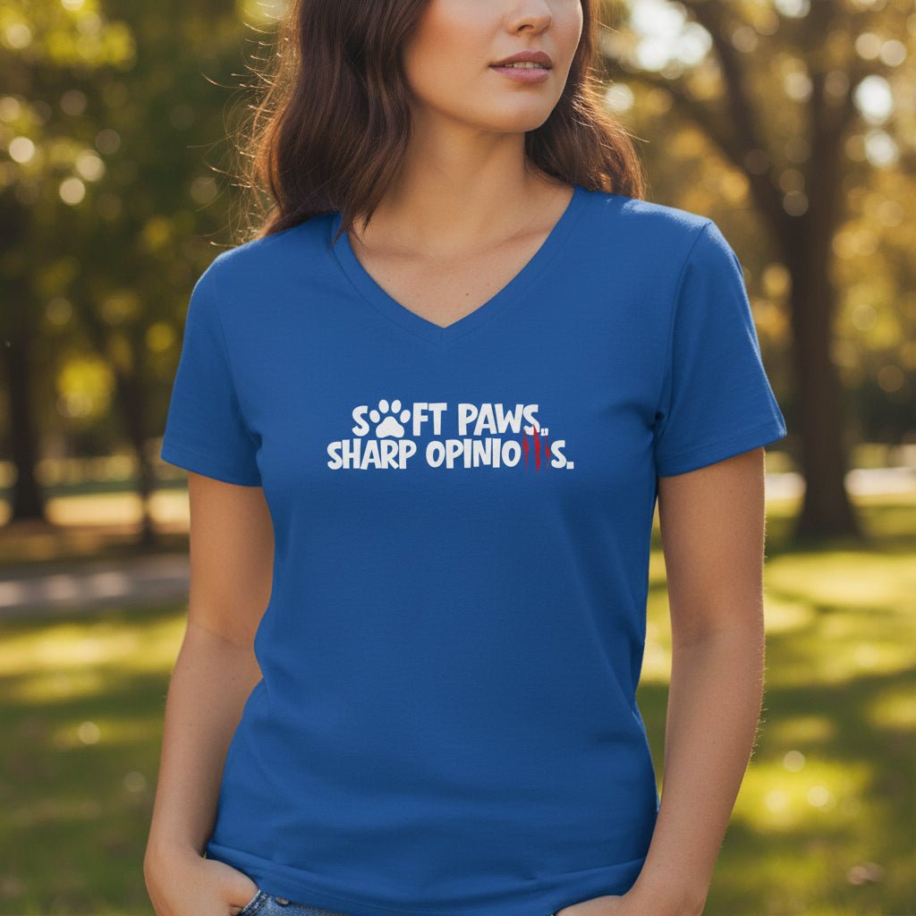 Soft Paws, Sharp Opinions Women’s V-Neck Tee - Clothing, Women, T-Shirts - EpiAl's Shop