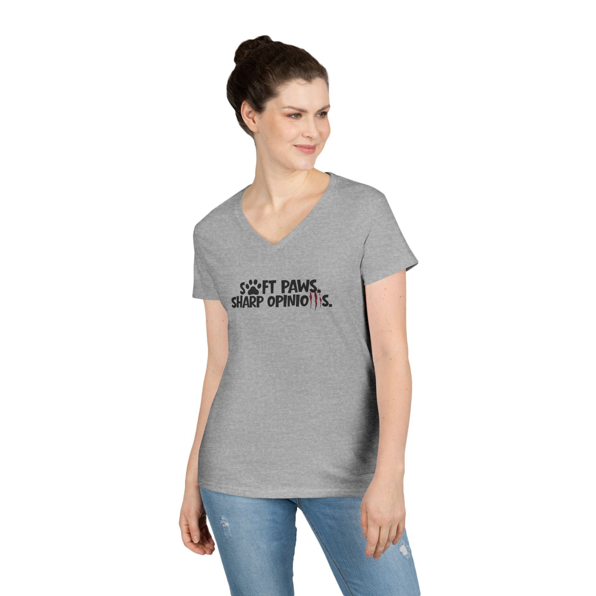 Soft Paws, Sharp Opinions Women’s V-Neck Tee - Clothing, Women, T-Shirts - EpiAl's Shop