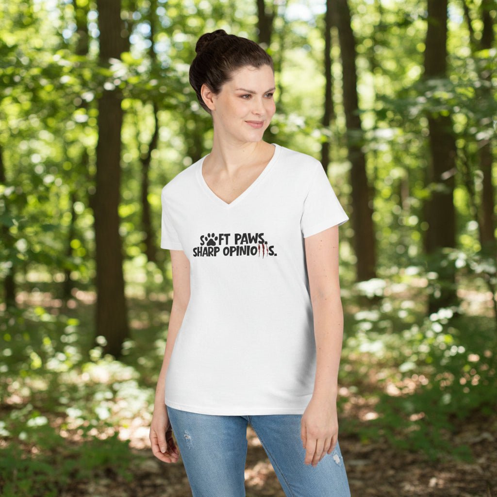 Soft Paws, Sharp Opinions Women’s V-Neck Tee - Clothing, Women, T-Shirts - EpiAl's Shop