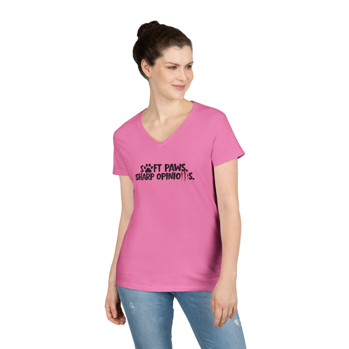 Soft Paws, Sharp Opinions Women’s V-Neck Tee - Clothing, Women, T-Shirts - EpiAl's Shop