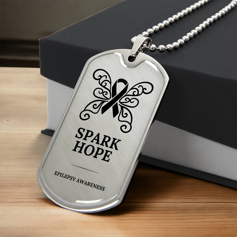 Spark Hope Engraved Dog Tag Necklace - Jewelry - Epileptic Al’s Shop