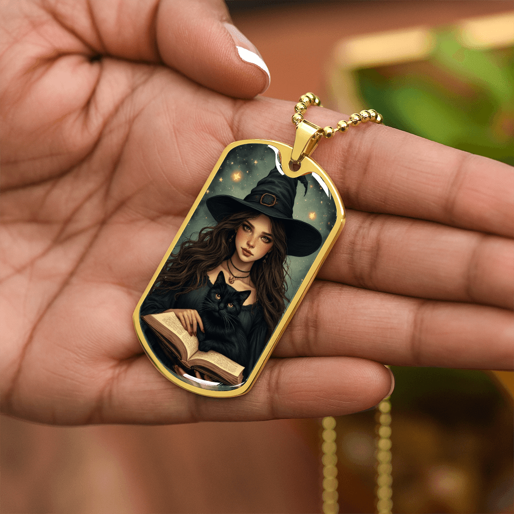 Spellbinding Witch with Black Cat Necklace - Jewelry, Necklaces - EpiAl's Shop