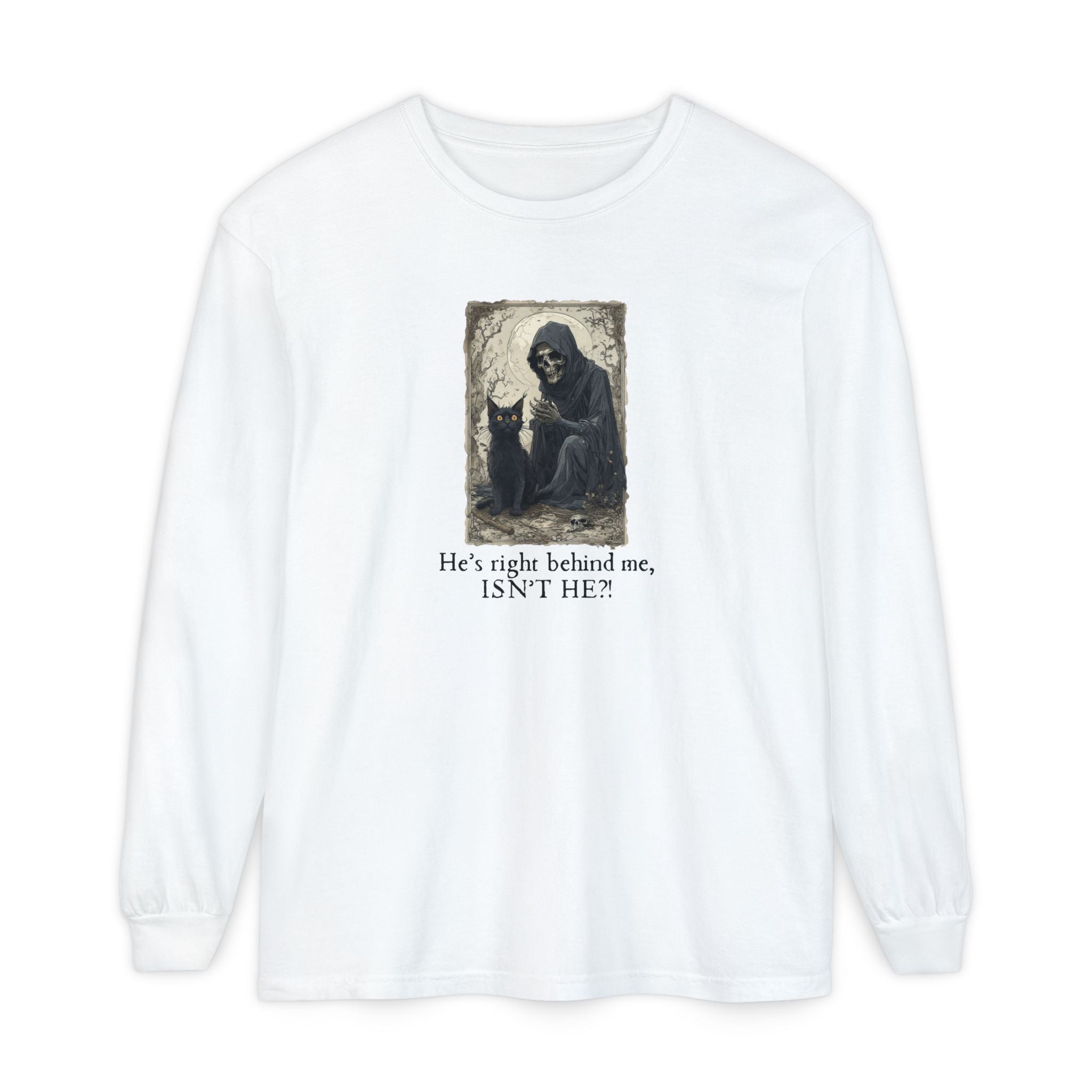 Spooky Cat & Grim Reaper Long Sleeve T-Shirt - Clothing, T-shirts, Long - Sleeve - EpiAl's Shop