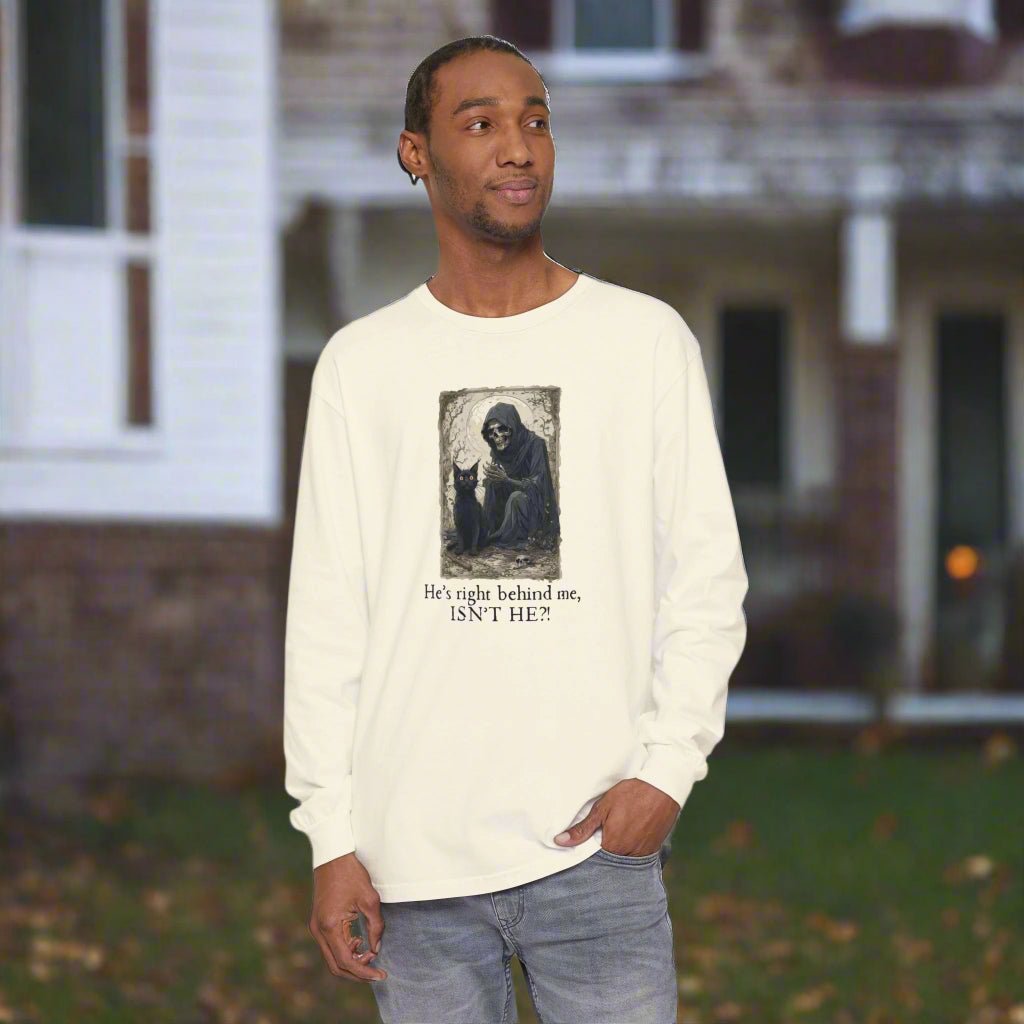 Spooky Cat & Grim Reaper Long Sleeve T-Shirt - Clothing, T-shirts, Long - Sleeve - EpiAl's Shop