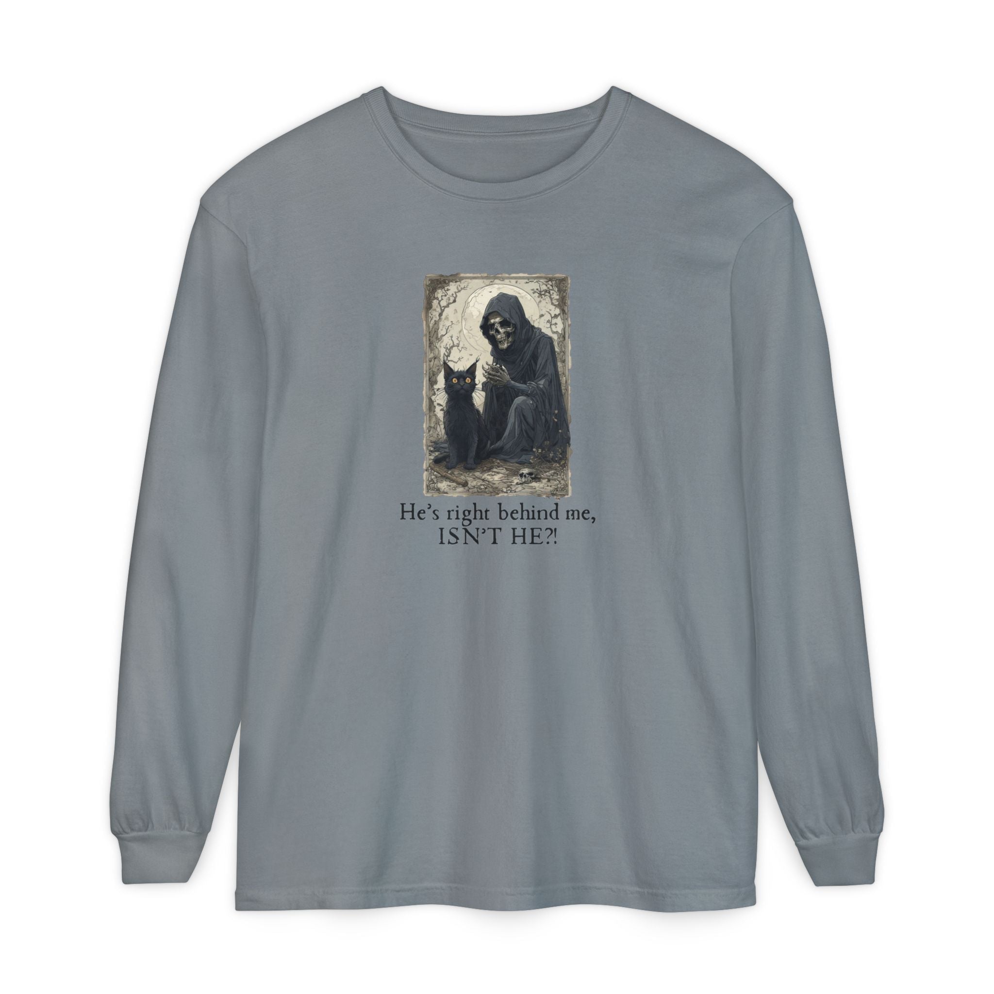 Spooky Cat & Grim Reaper Long Sleeve T-Shirt - Clothing, T-shirts, Long - Sleeve - EpiAl's Shop
