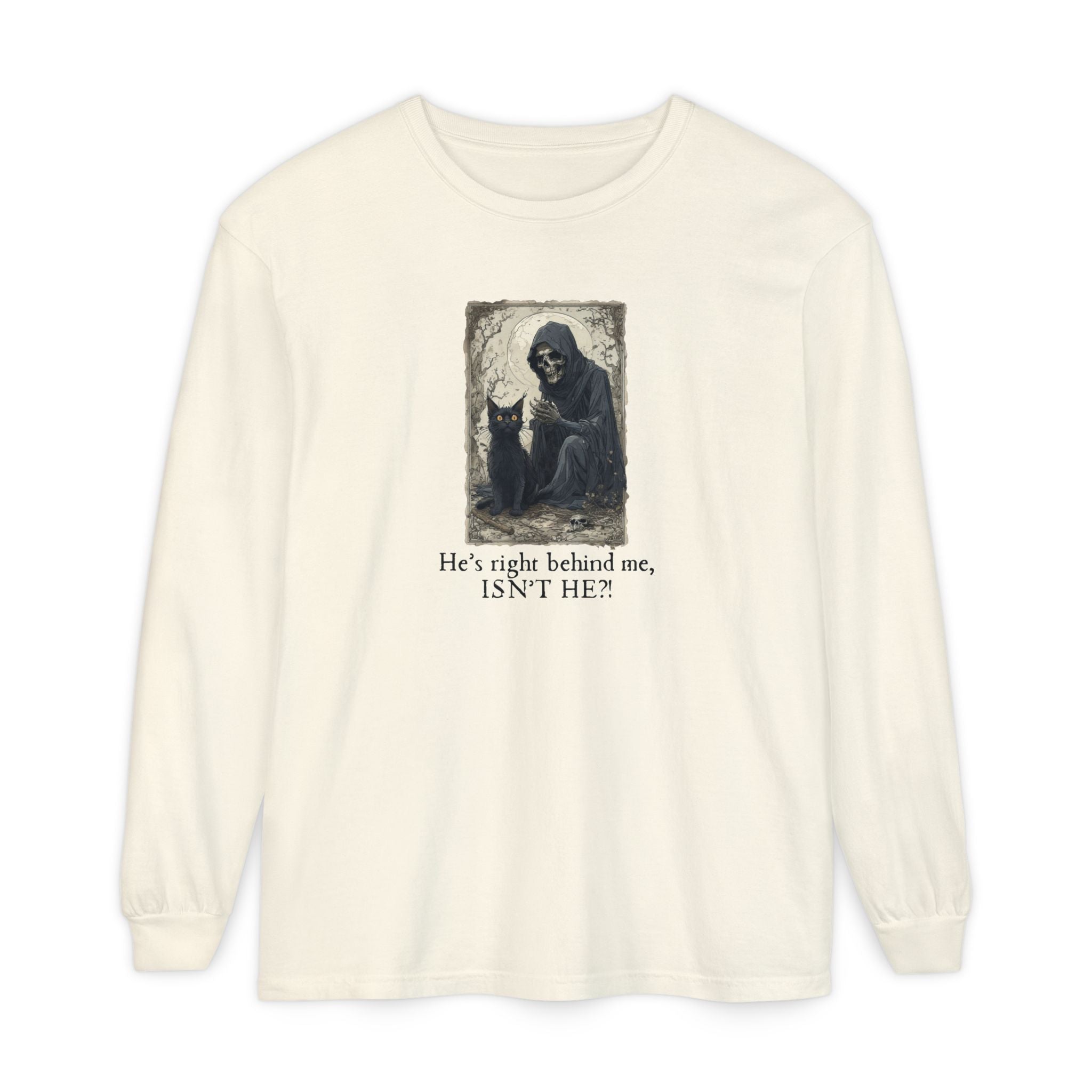 Spooky Cat & Grim Reaper Long Sleeve T-Shirt - Clothing, T-shirts, Long - Sleeve - EpiAl's Shop