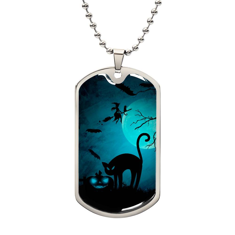 Spooky Cat Halloween Dog Tag Necklace - Jewelry - EpiAl's Shop