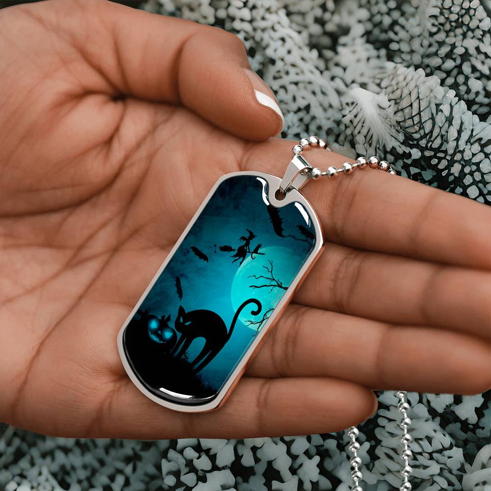 Spooky Cat Halloween Dog Tag Necklace - Jewelry - EpiAl's Shop