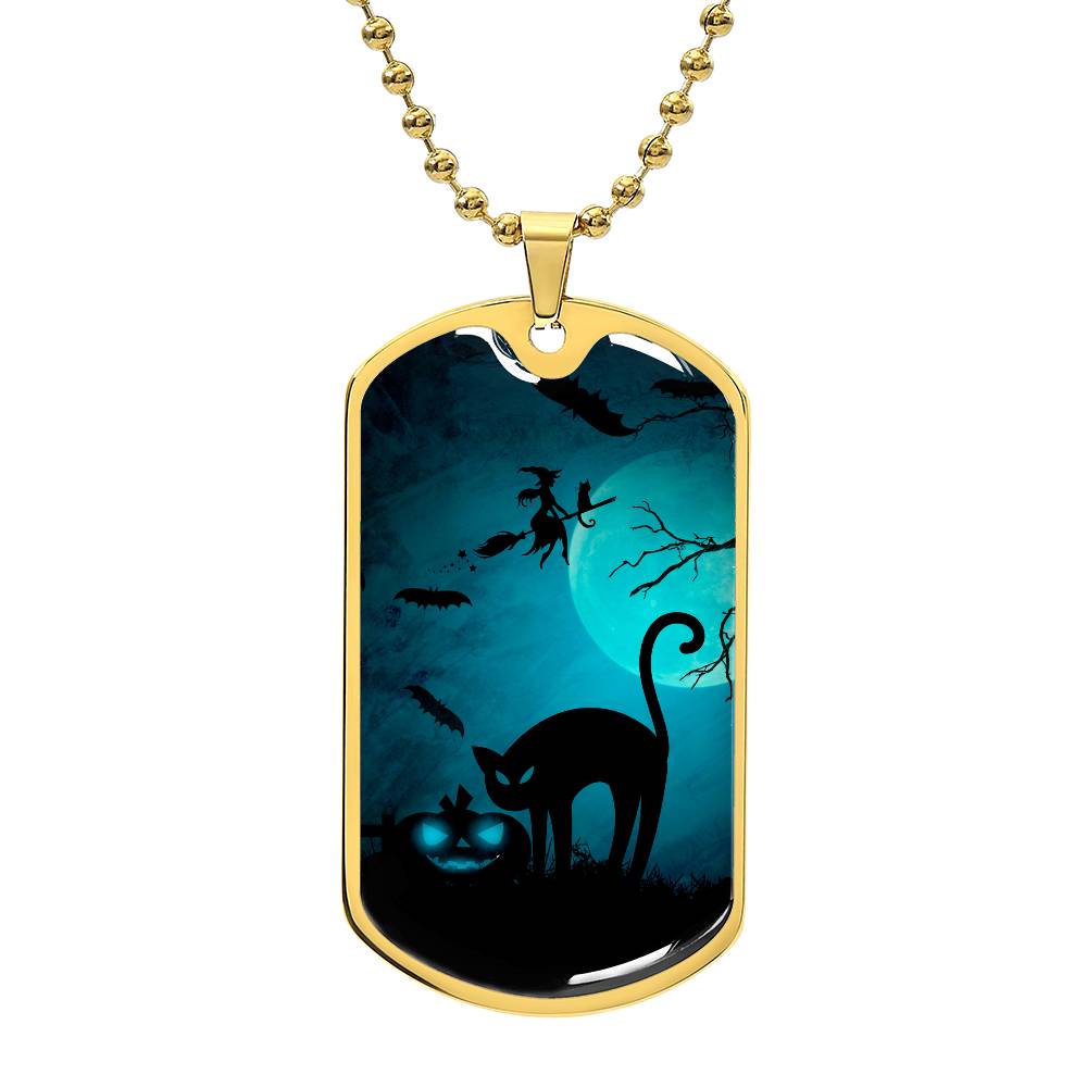 Spooky Cat Halloween Dog Tag Necklace - Jewelry - EpiAl's Shop