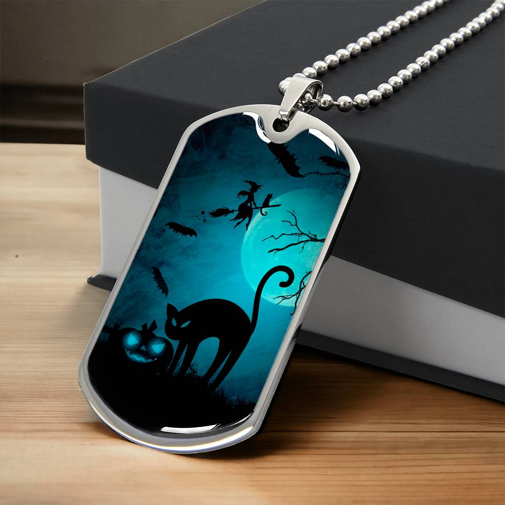 Spooky Cat Halloween Dog Tag Necklace - Jewelry - EpiAl's Shop