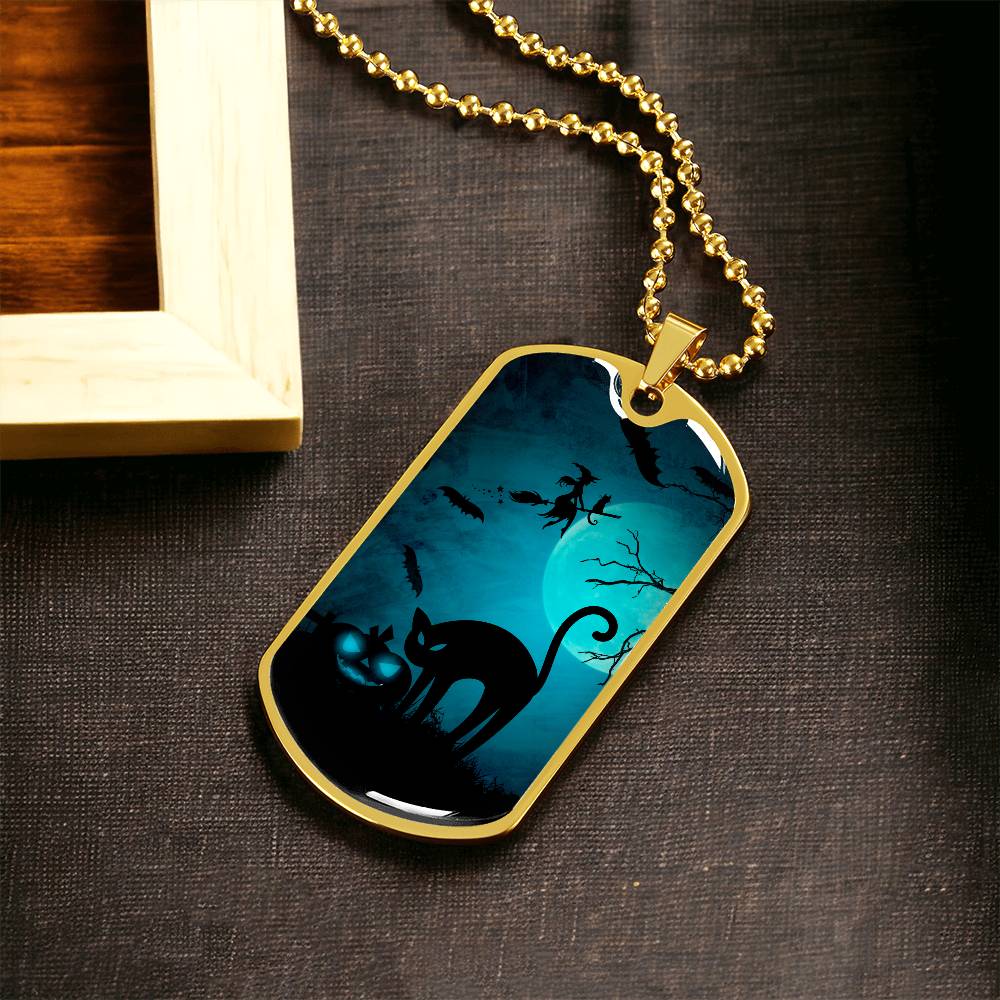 Spooky Cat Halloween Dog Tag Necklace - Jewelry - EpiAl's Shop