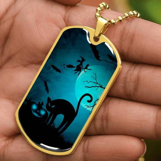Spooky Cat Halloween Dog Tag Necklace - Jewelry - EpiAl's Shop