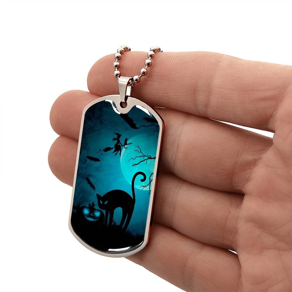 Spooky Cat Halloween Dog Tag Necklace - Jewelry - EpiAl's Shop