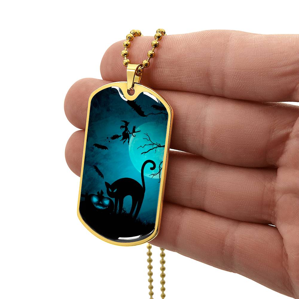 Spooky Cat Halloween Dog Tag Necklace - Jewelry - EpiAl's Shop