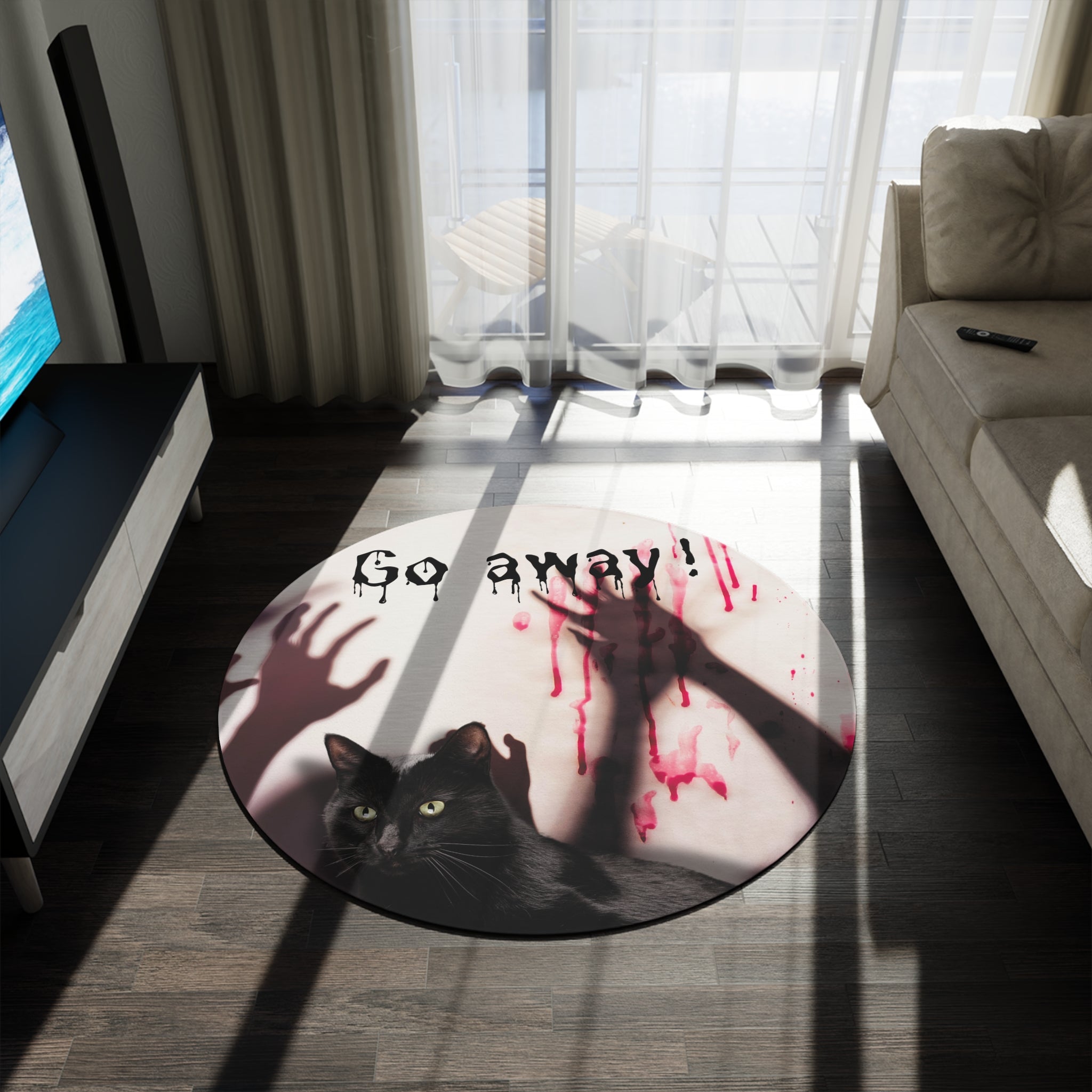 Spooky Cat Round Rug - 'Go Away!' Halloween Decor - Decor, Home, Rugs & Doormats - EpiAl's Shop