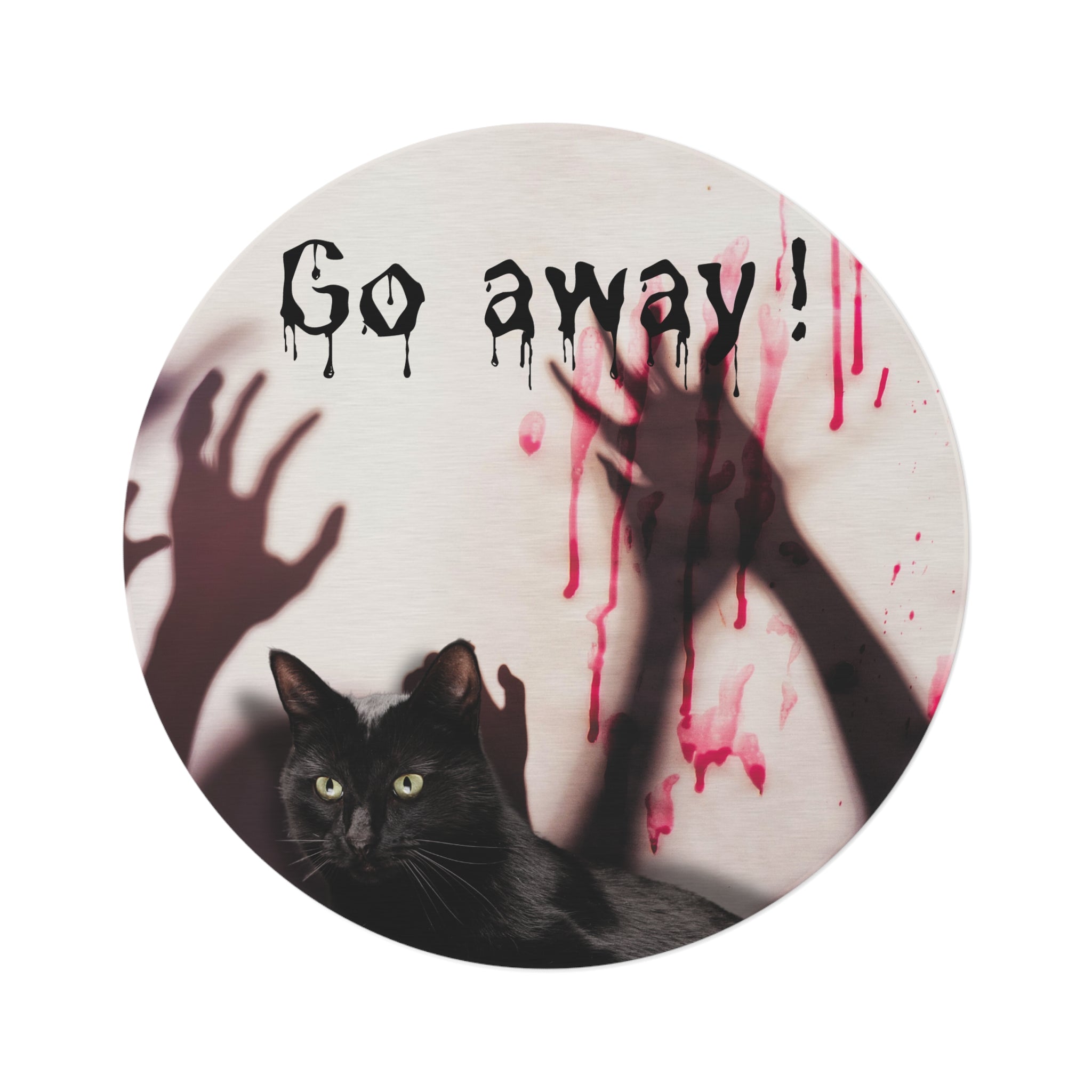 Spooky Cat Round Rug - 'Go Away!' Halloween Decor - Decor, Home, Rugs & Doormats - EpiAl's Shop