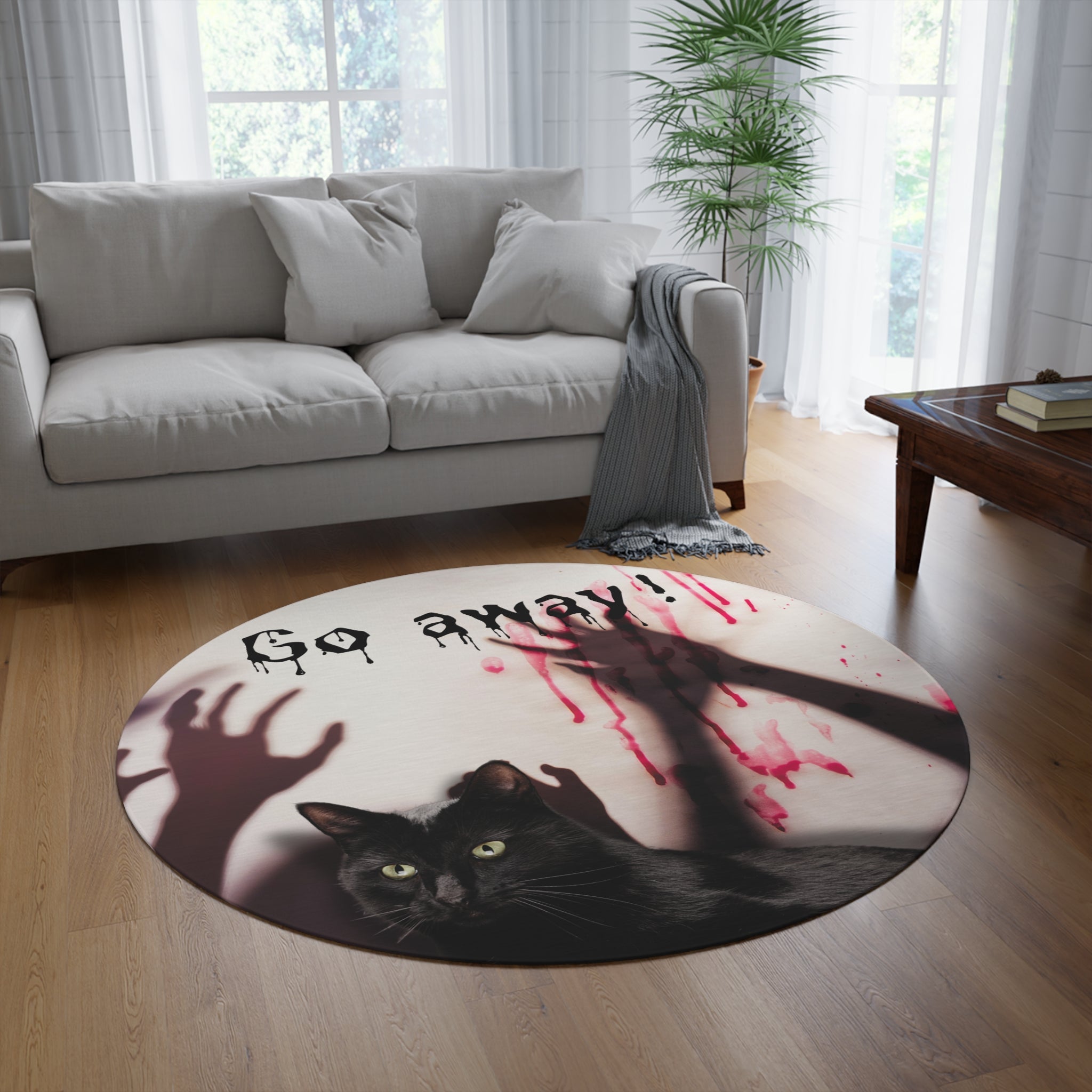 Spooky Cat Round Rug - 'Go Away!' Halloween Decor - Decor, Home, Rugs & Doormats - EpiAl's Shop