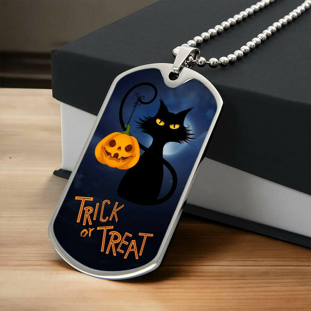 Spooky Kitty Dog Tag Necklace - Jewelry - Epileptic Al’s Shop
