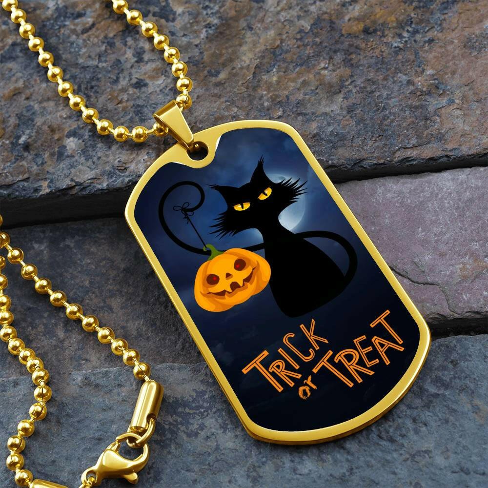Spooky Kitty Dog Tag Necklace - Jewelry - Epileptic Al’s Shop