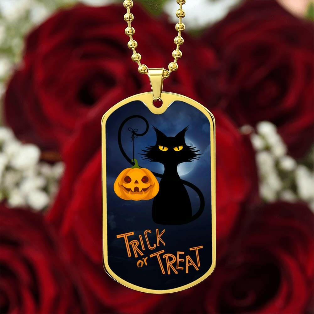 Spooky Kitty Dog Tag Necklace - Jewelry - Epileptic Al’s Shop