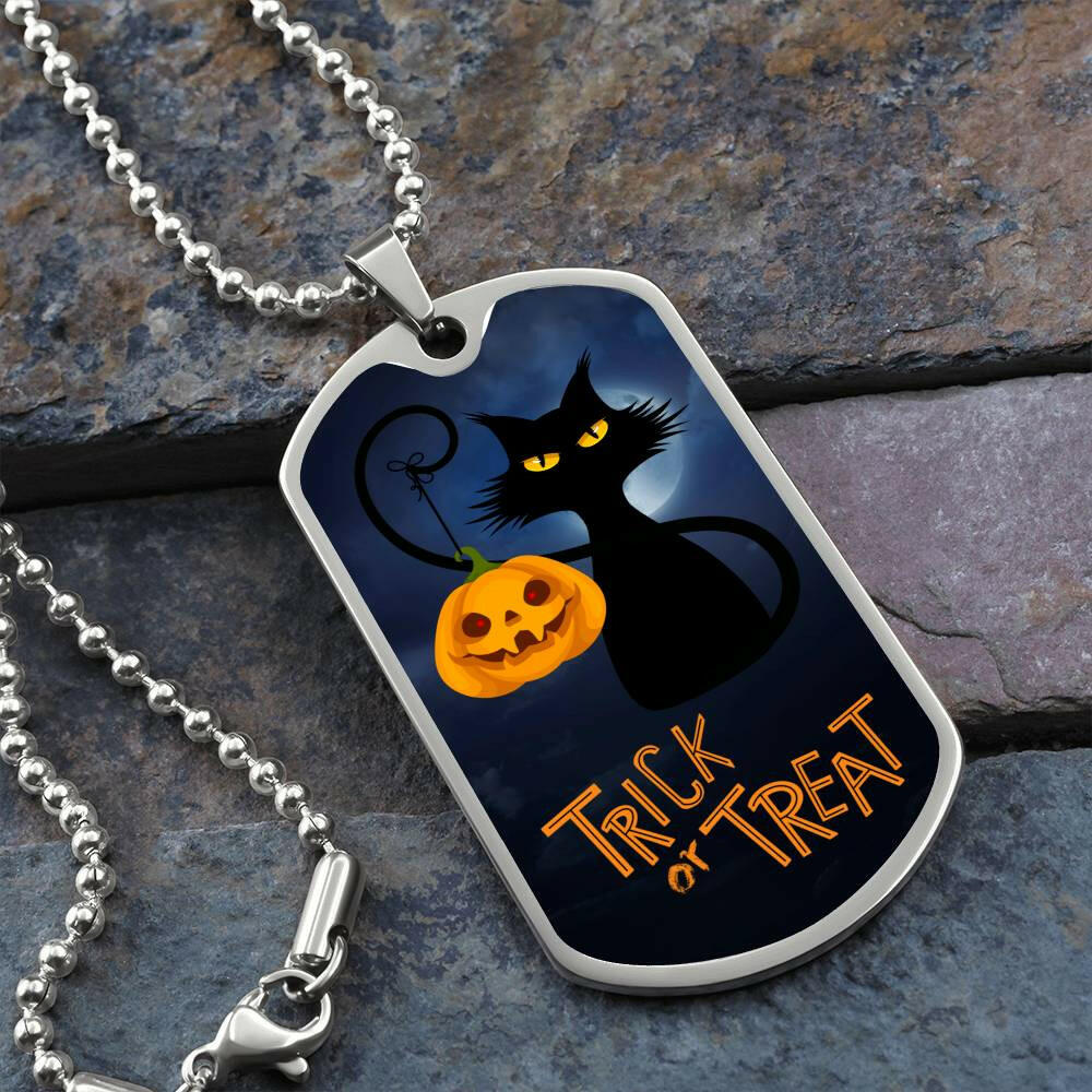 Spooky Kitty Dog Tag Necklace - Jewelry - Epileptic Al’s Shop