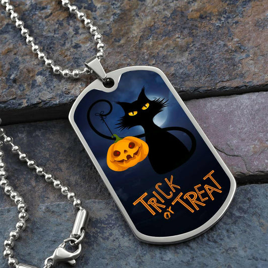 Spooky Kitty Dog Tag Necklace - Jewelry - Epileptic Al’s Shop