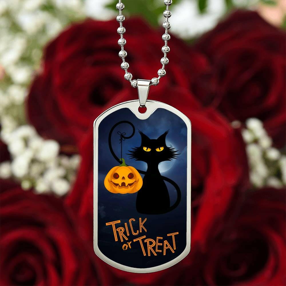Spooky Kitty Dog Tag Necklace - Jewelry - Epileptic Al’s Shop