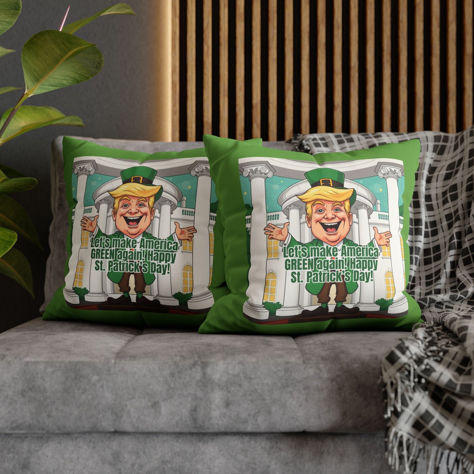 St. Patrick's Day Faux Suede Pillowcase - 'Let's Make America Green Again!' - Decor, Home, Pillows - EpiAl's Shop