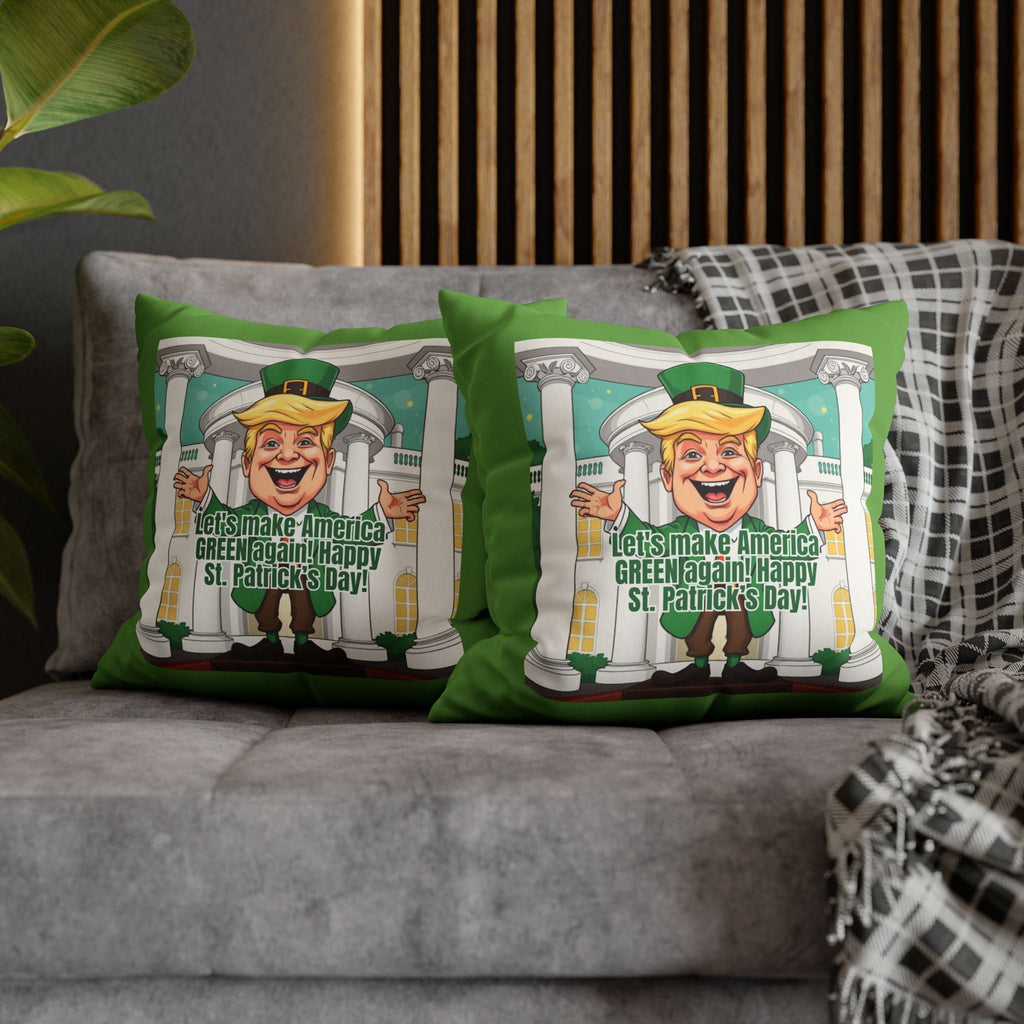 St. Patrick's Day Faux Suede Pillowcase - 'Let's Make America Green Again!' - Decor, Home, Pillows - EpiAl's Shop