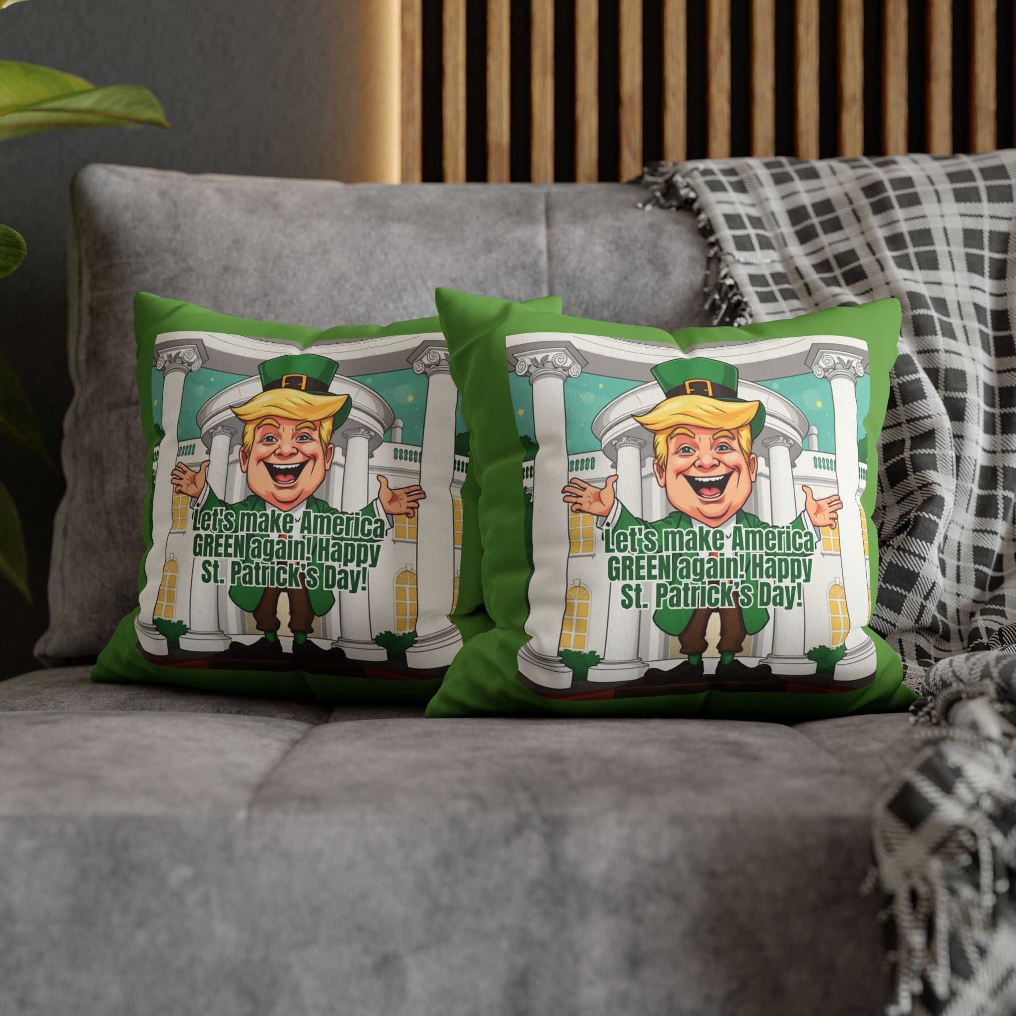 St. Patrick's Day Faux Suede Pillowcase - 'Let's Make America Green Again!' - Decor, Home, Pillows - EpiAl's Shop