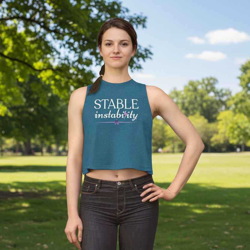Stable Instability Epilepsy Awareness Crop Tank – Purple Ribbon Minimalist Crop Top - Clothing, Women, T-Shirts, Cropped - EpiAl's Shop