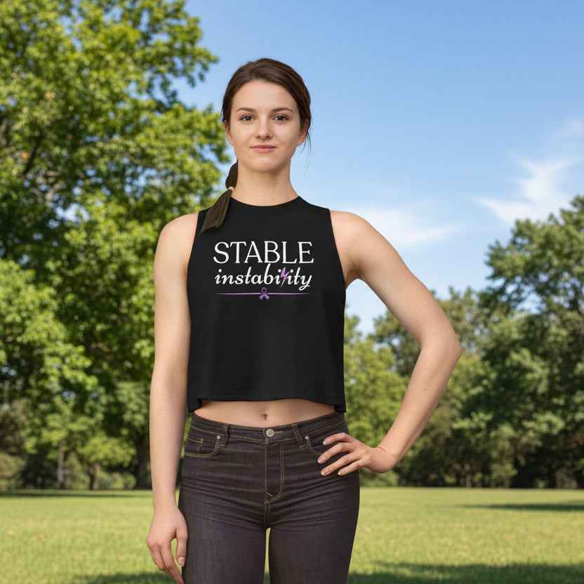 Stable Instability Epilepsy Awareness Crop Tank – Purple Ribbon Minimalist Crop Top - Clothing, Women, T-Shirts, Cropped - EpiAl's Shop