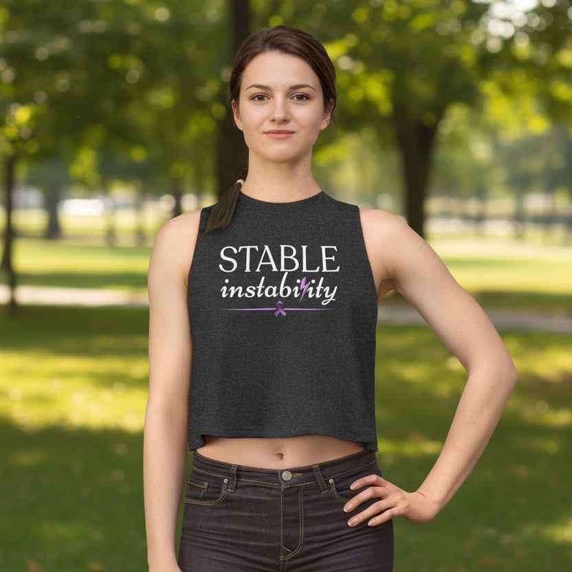 Stable Instability Epilepsy Awareness Crop Tank – Purple Ribbon Minimalist Crop Top - Clothing, Women, T-Shirts, Cropped - EpiAl's Shop