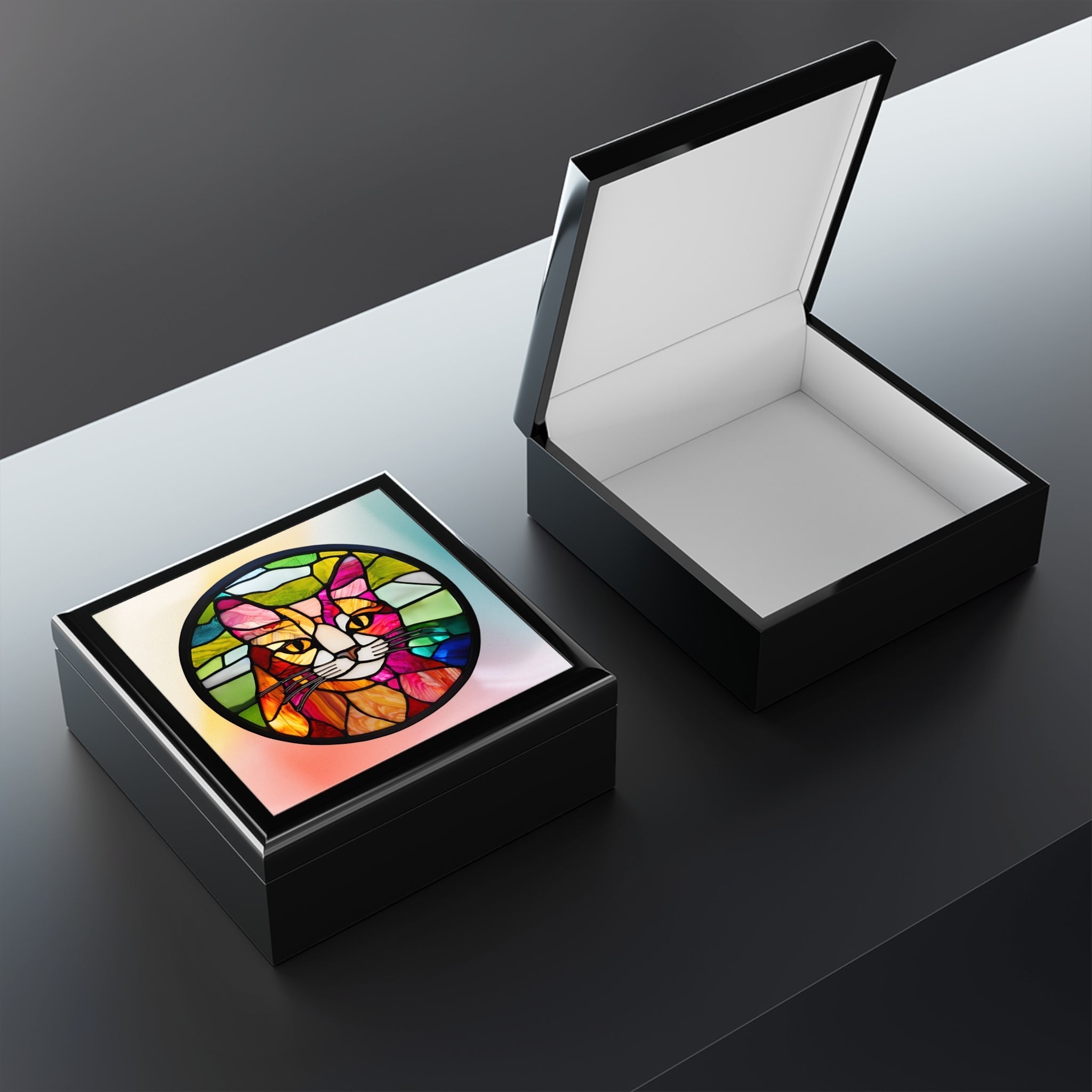 Stained Glass Cat Jewelry Box - Colorful Pet - Themed Keepsake - Decor, Bedroom, Jewelry Boxes - EpiAl's Shop