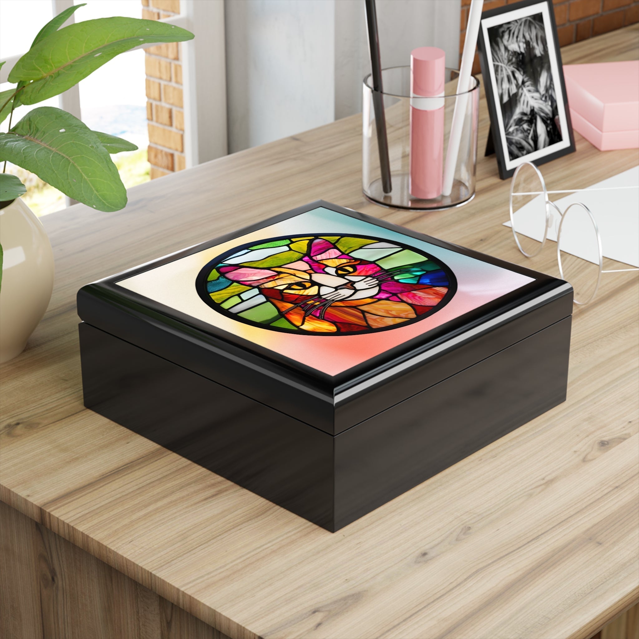 Stained Glass Cat Jewelry Box - Colorful Pet - Themed Keepsake - Decor, Bedroom, Jewelry Boxes - EpiAl's Shop