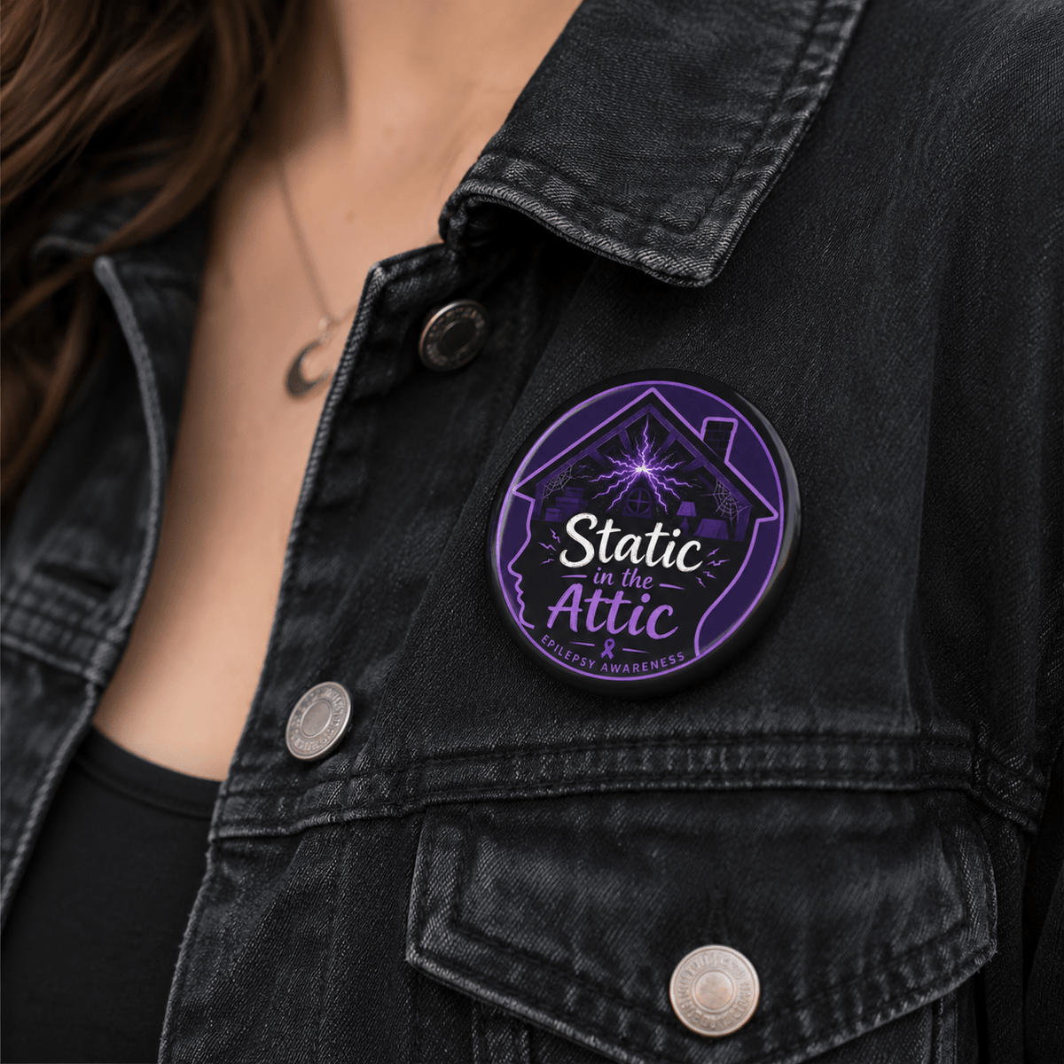 Static in the Attic Epilepsy Awareness Pin Button | Purple Brain Static Badge - Buttons, Pinback - EpiAl's Shop