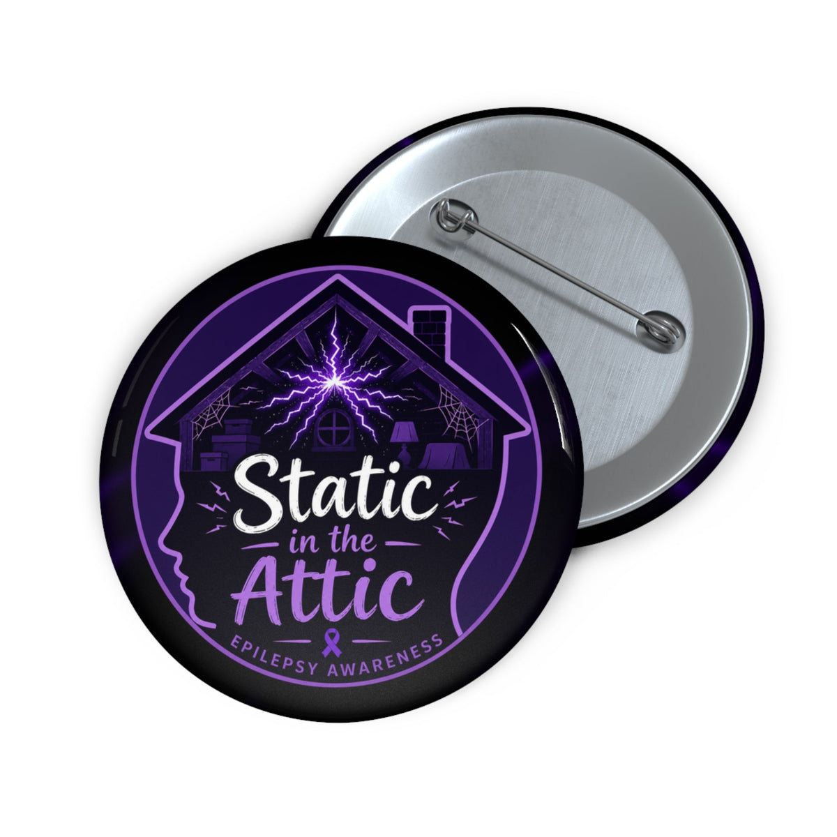 Static in the Attic Epilepsy Awareness Pin Button | Purple Brain Static Badge - Buttons, Pinback - EpiAl's Shop