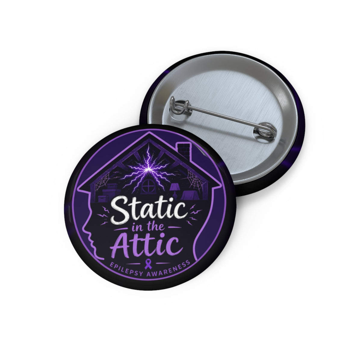 Static in the Attic Epilepsy Awareness Pin Button | Purple Brain Static Badge - Buttons, Pinback - EpiAl's Shop
