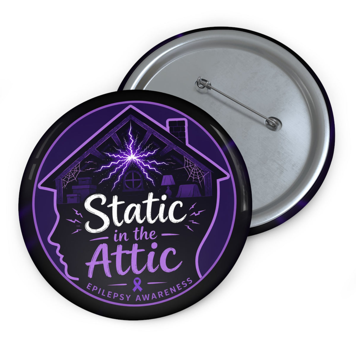Static in the Attic Epilepsy Awareness Pin Button | Purple Brain Static Badge - Buttons, Pinback - EpiAl's Shop