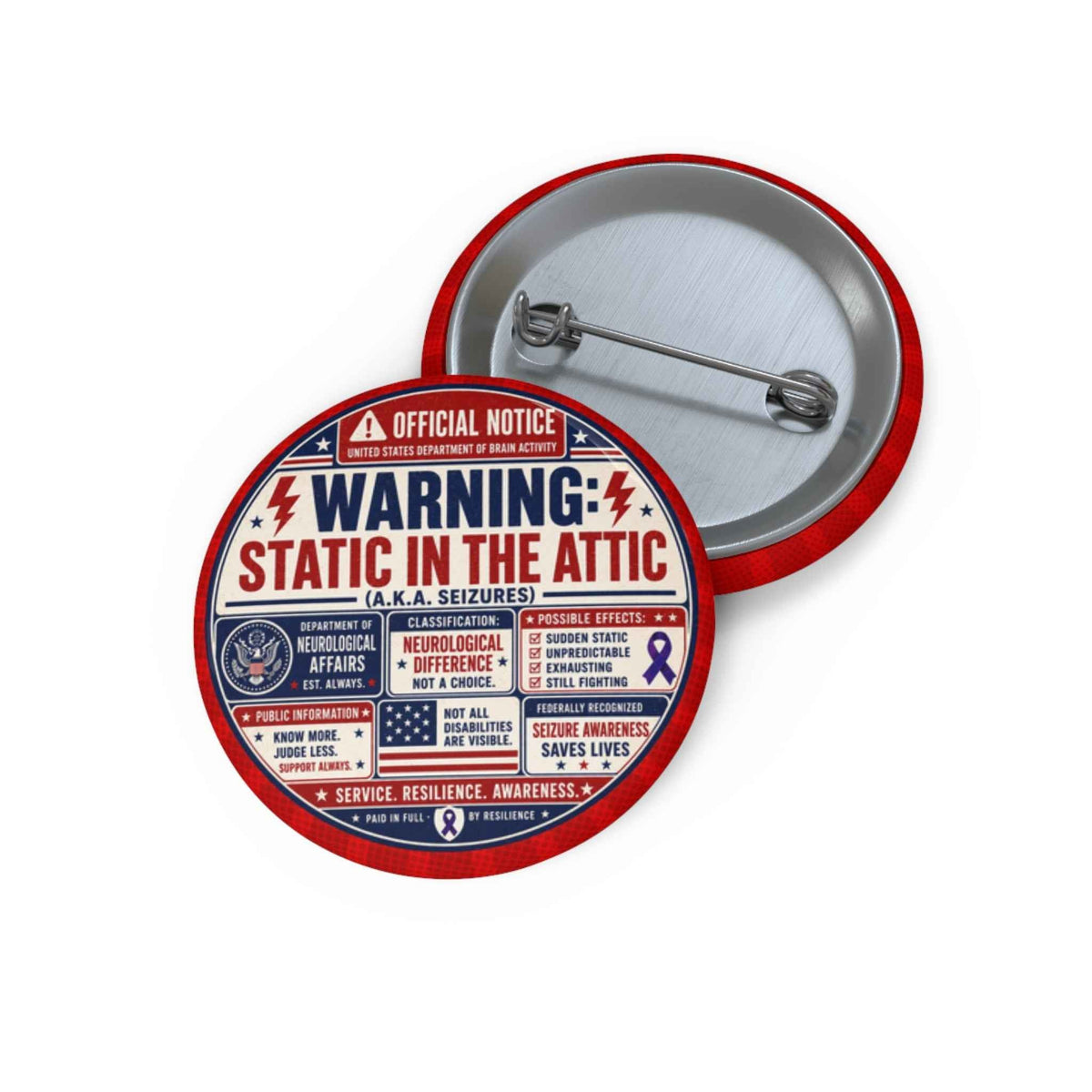 Static in the Attic Patriotic Pinback Button | Epilepsy Awareness Warning Badge - Buttons, Pinback - EpiAl's Shop