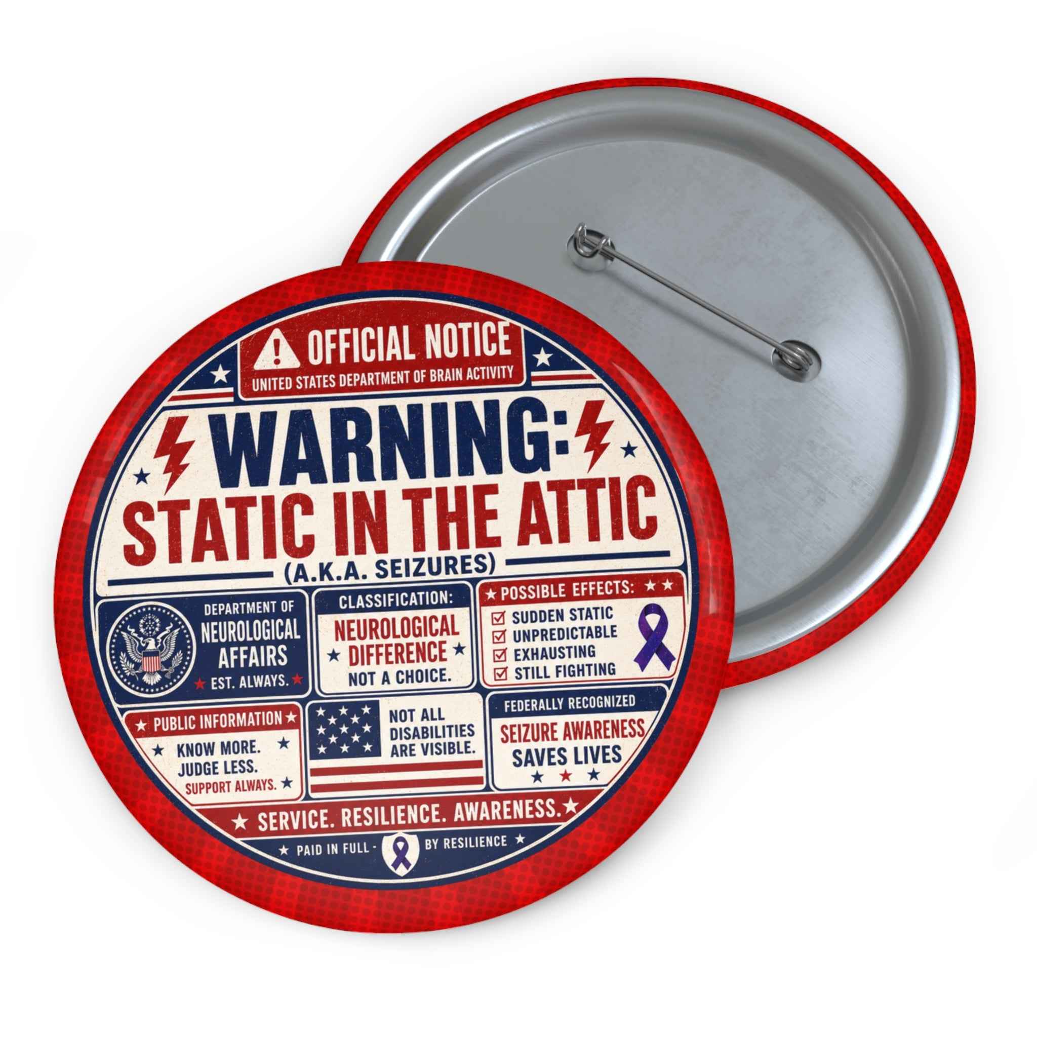 Static in the Attic Patriotic Pinback Button | Epilepsy Awareness Warning Badge - Buttons, Pinback - EpiAl's Shop
