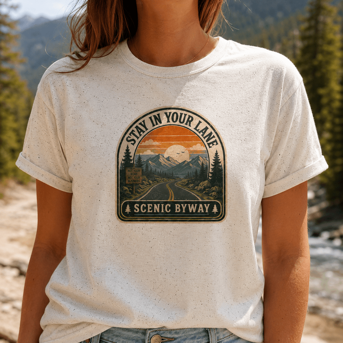 Stay in Your Lane Scenic Byway Unisex T-Shirt | Retro Road Trip Graphic Tee - Clothing, Unisex, T-Shirts - EpiAl's Shop