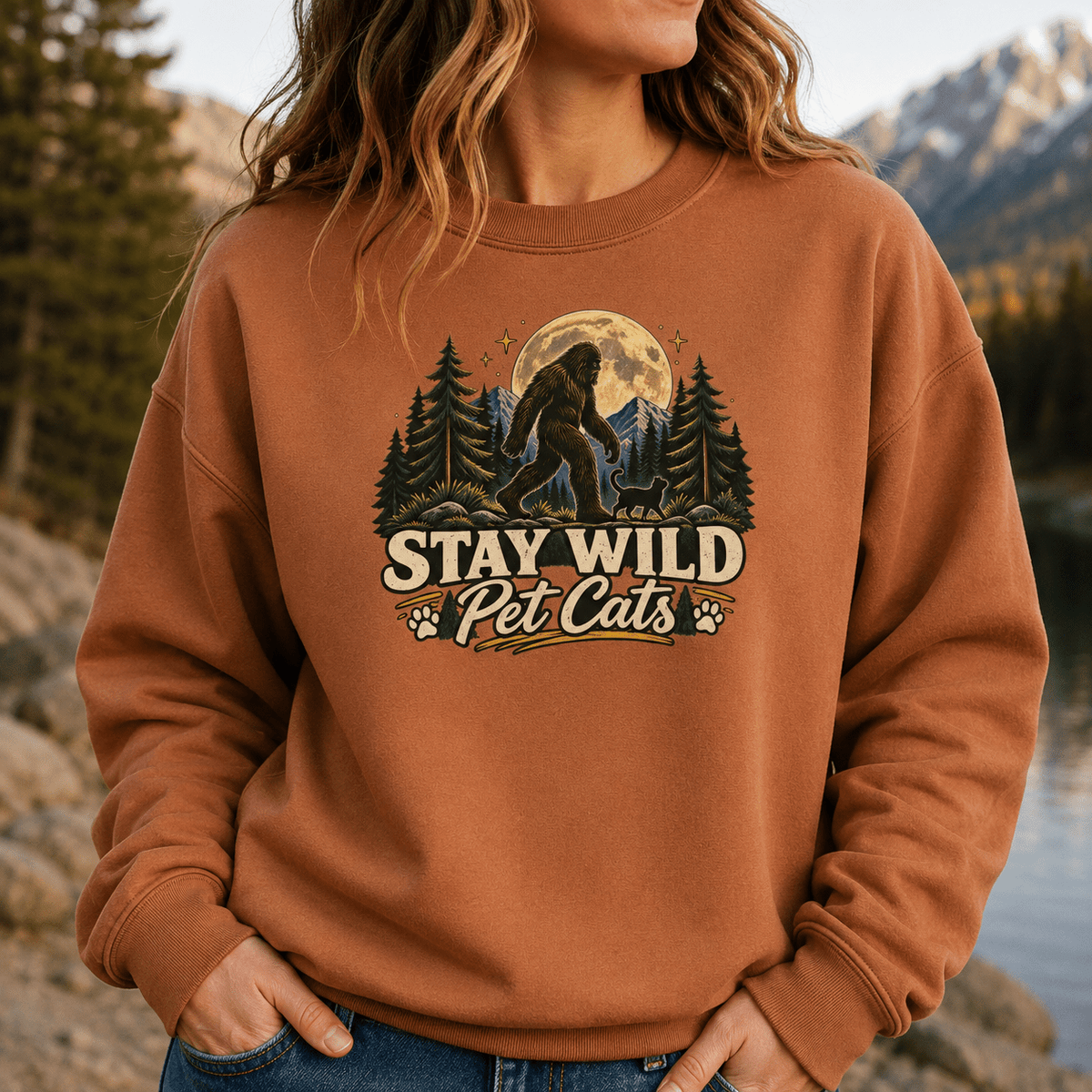 Stay Wild Pet Cats Sasquatch Crewneck Sweatshirt - Clothing, Unisex, Sweatshirts - EpiAl's Shop