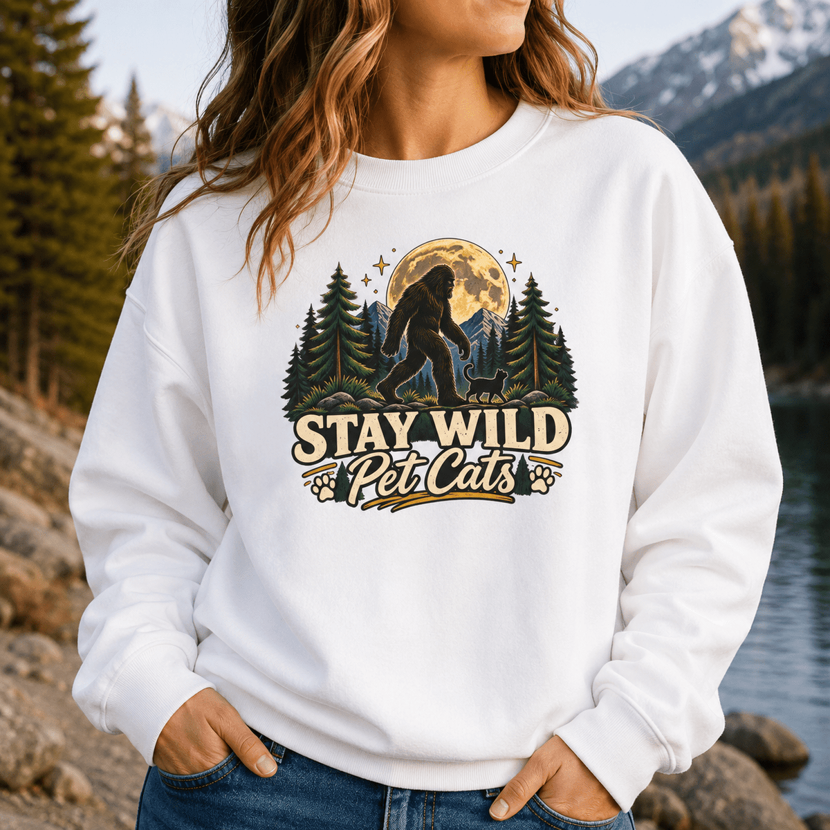 Stay Wild Pet Cats Sasquatch Crewneck Sweatshirt - Clothing, Unisex, Sweatshirts - EpiAl's Shop