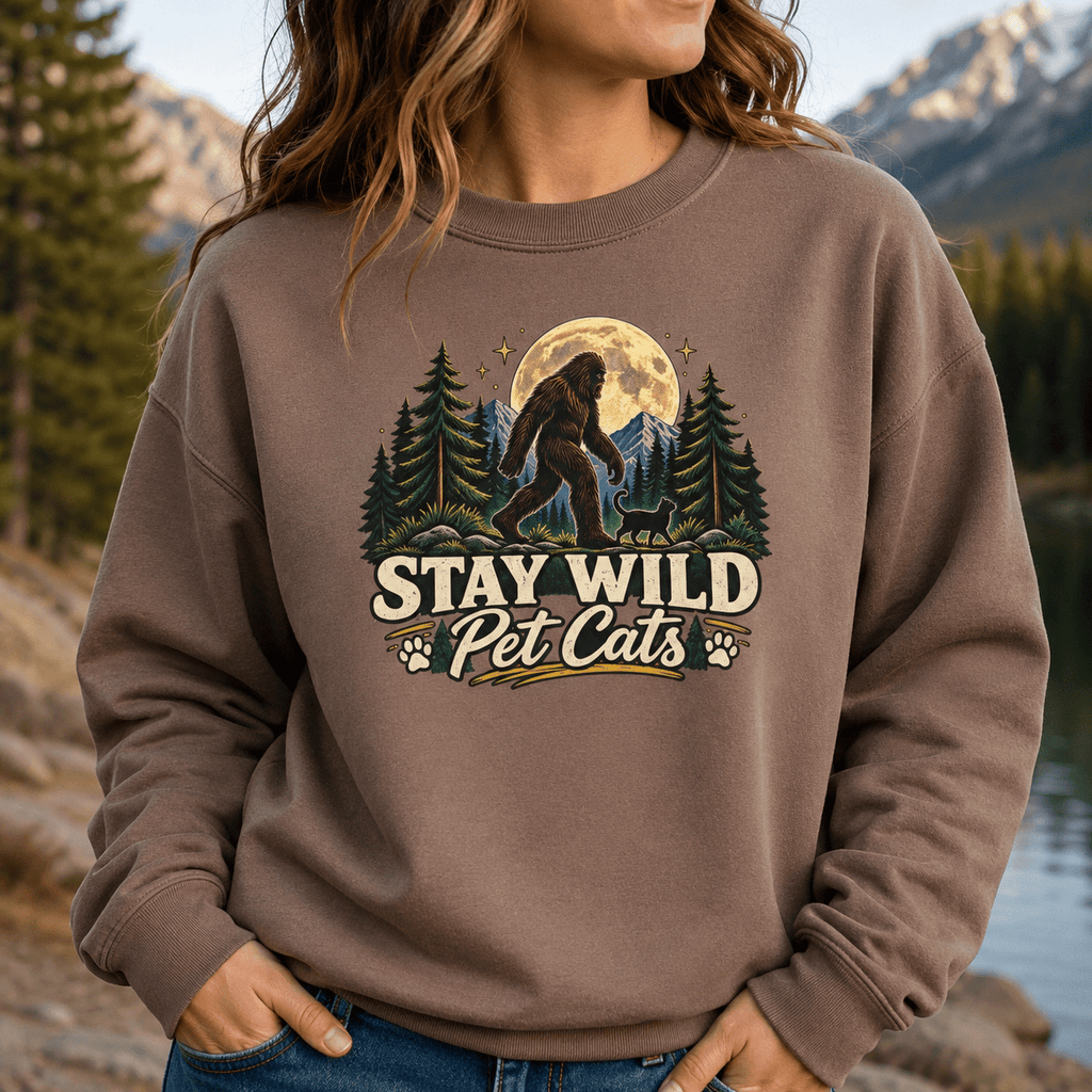 Stay Wild Pet Cats Sasquatch Crewneck Sweatshirt - Clothing, Unisex, Sweatshirts - EpiAl's Shop