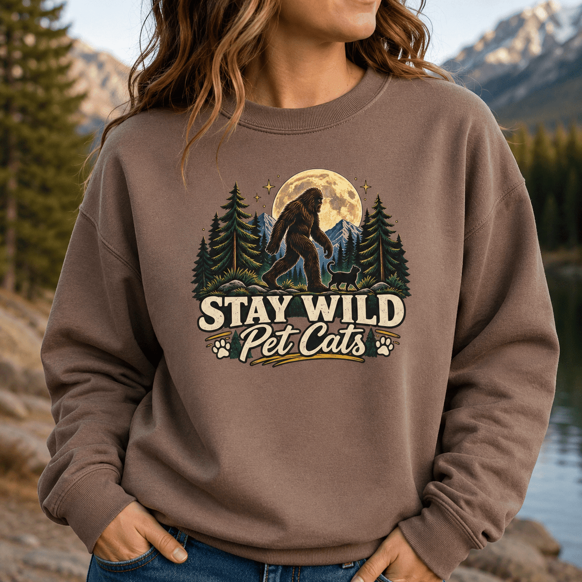 Stay Wild Pet Cats Sasquatch Crewneck Sweatshirt - Clothing, Unisex, Sweatshirts - EpiAl's Shop