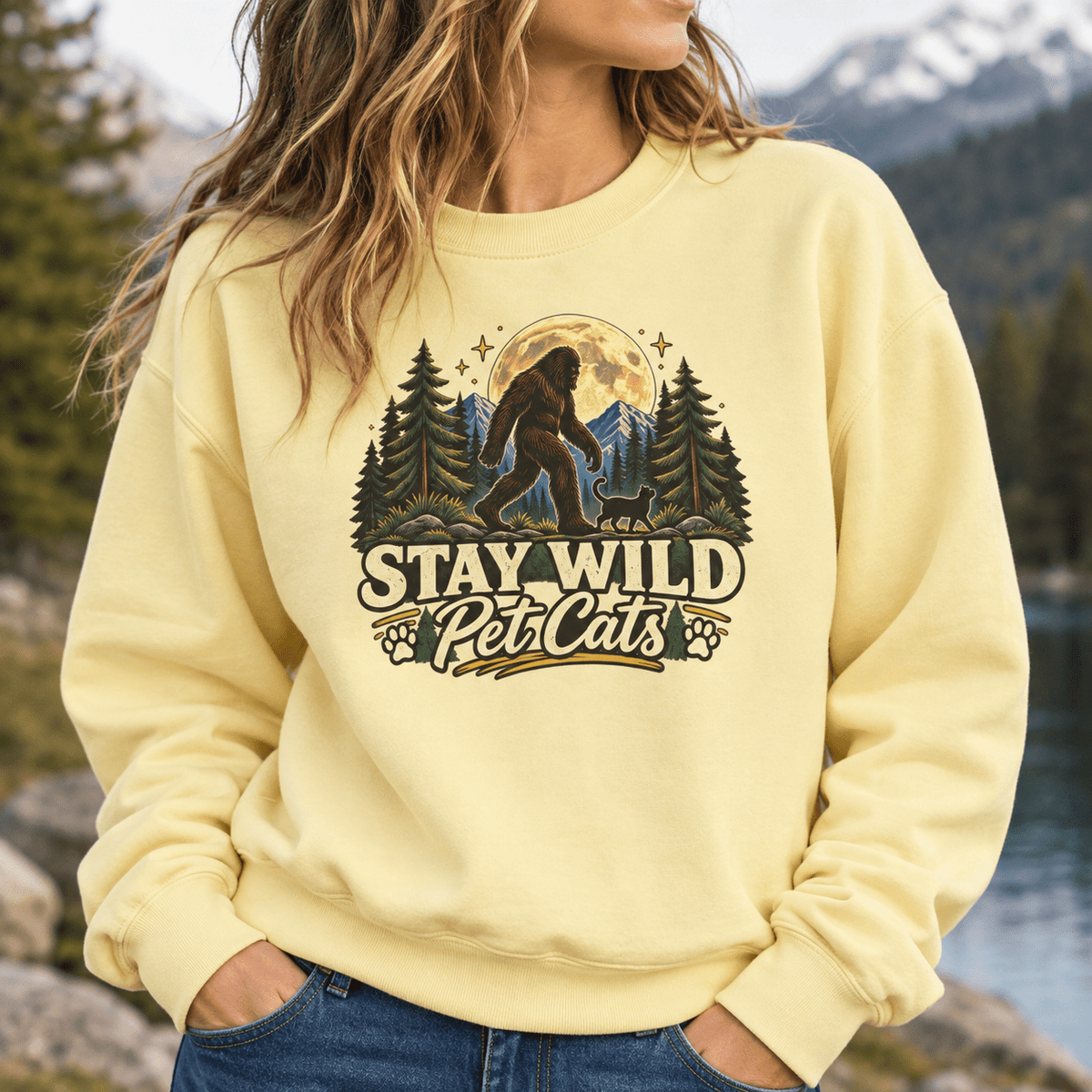 Stay Wild Pet Cats Sasquatch Crewneck Sweatshirt - Clothing, Unisex, Sweatshirts - EpiAl's Shop