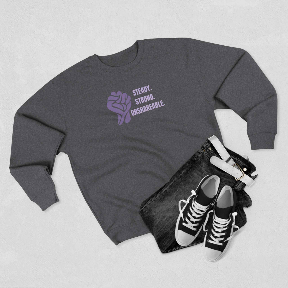 Steady. Strong. Unshakeable. — Epilepsy Awareness Sweatshirt - Clothing, Unisex, Sweatshirts - EpiAl's Shop