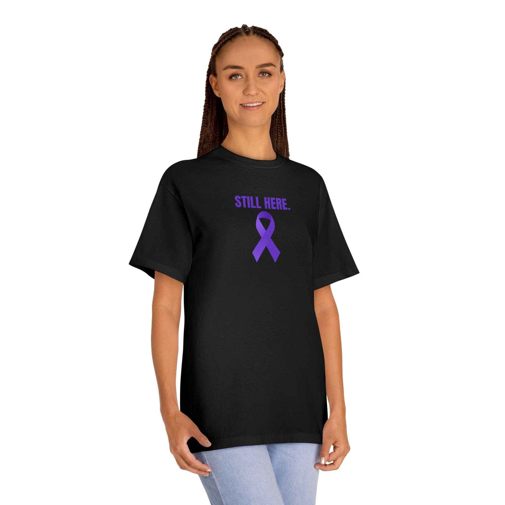 Still Here. Epilepsy Awareness Tee – Front/Back Statement Shirt - Clothing, Unisex, T-Shirts - EpiAl's Shop